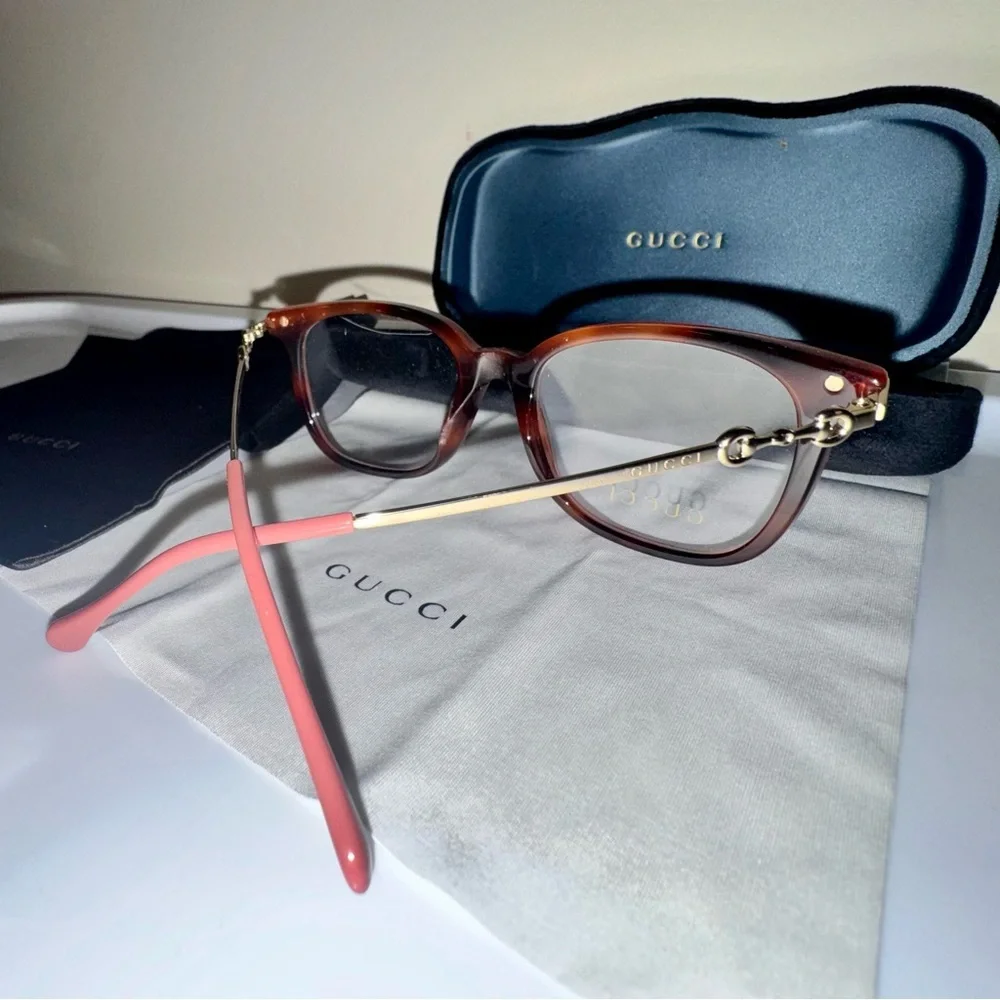 NWOT Gucci Tortoise/Gold Square Optical Glasses GG0968O with Case